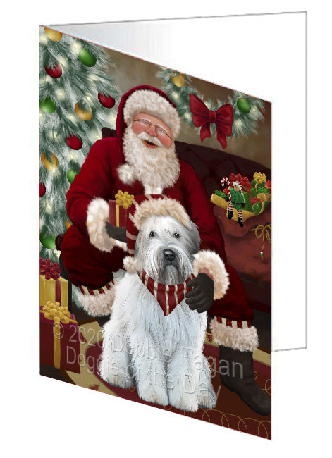 Santa's Christmas Surprise Wheaten Terrier Dog Handmade Artwork Assorted Pets Greeting Cards and Note Cards with Envelopes for All Occasions and Holiday Seasons
