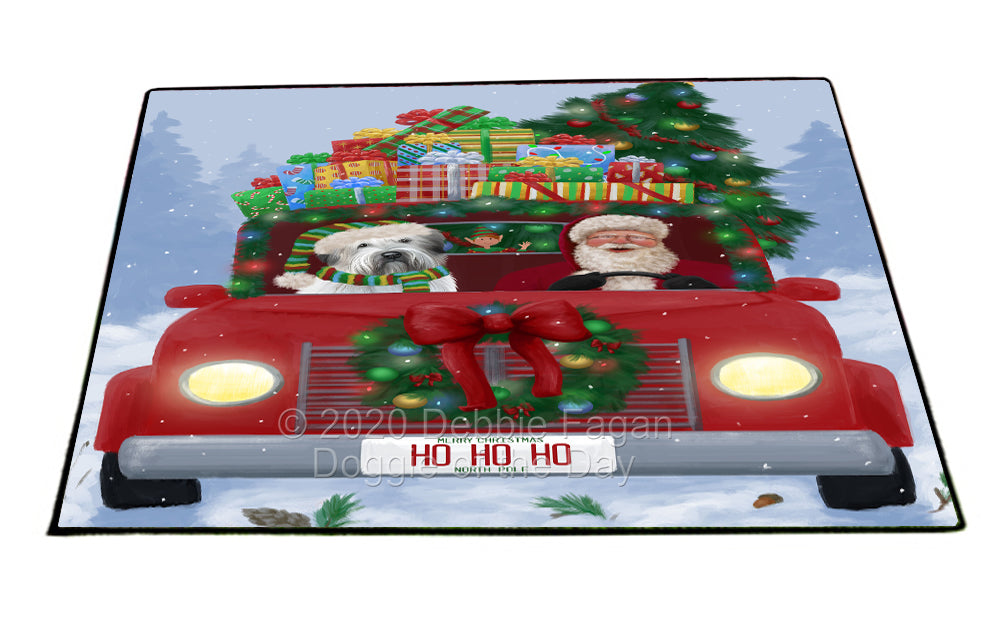 Christmas Honk Honk Red Truck Here Comes with Santa and Wheaten Terrier Dog Indoor/Outdoor Welcome Floormat - Premium Quality Washable Anti-Slip Doormat Rug FLMS57028