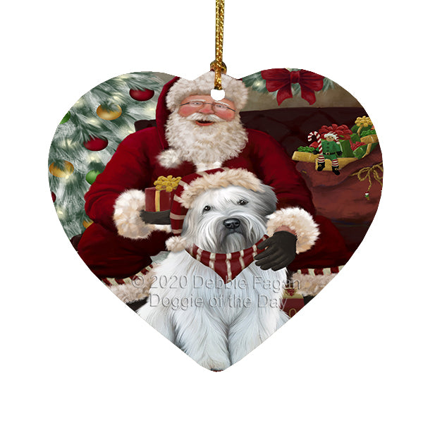 Santa's Christmas Surprise Wheaten Terrier Dog Heart Christmas Ornament RFPOR58423