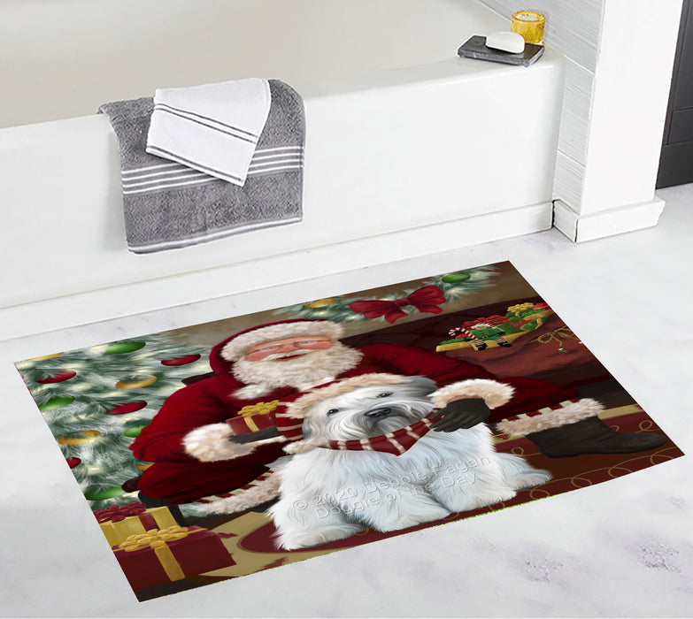 Santa's Christmas Surprise Wheaten Terrier Dog Bathroom Rugs with Non Slip Soft Bath Mat for Tub BRUG55654