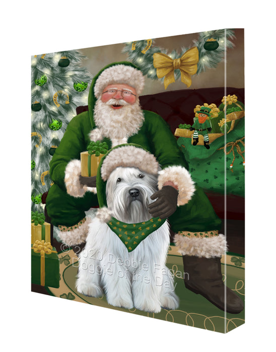 Christmas Irish Santa with Gift and Wheaten Terrier Dog Canvas Print Wall Art Décor CVS148193