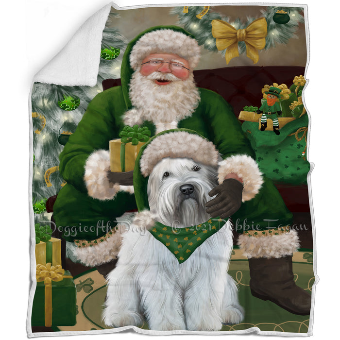 Christmas Irish Santa with Gift and Wheaten Terrier Dog Blanket BLNKT141623