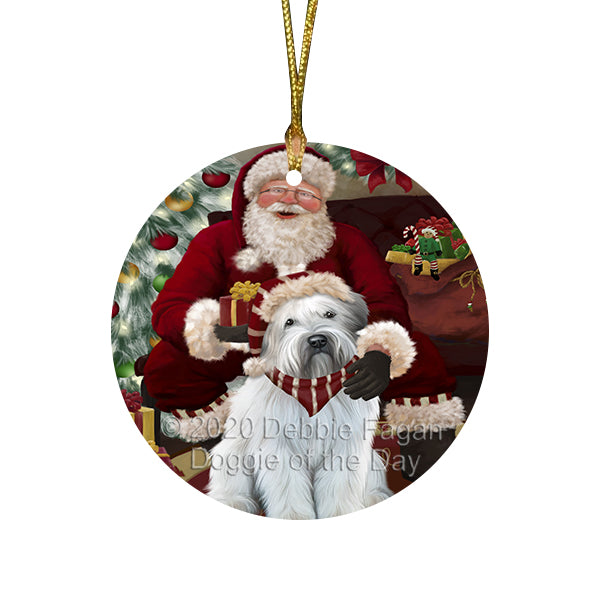 Santa's Christmas Surprise Wheaten Terrier Dog Round Flat Christmas Ornament RFPOR58081