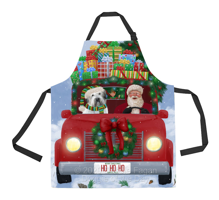 Christmas Honk Honk Red Truck Here Comes with Santa and Wheaten Terrier Dog Apron Apron-48261