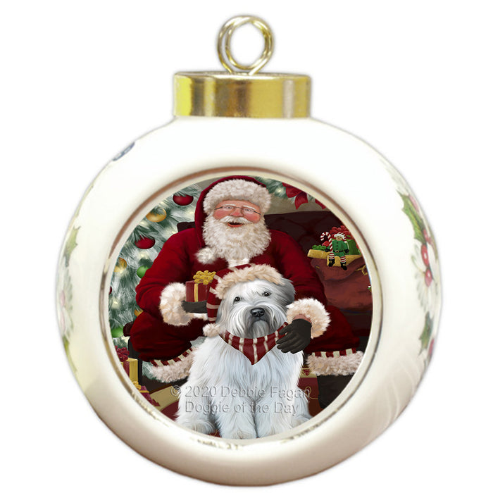Santa's Christmas Surprise Wheaten Terrier Dog Round Ball Christmas Ornament RBPOR58081