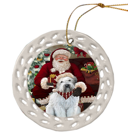 Santa's Christmas Surprise Wheaten Terrier Dog Doily Ornament DPOR59643