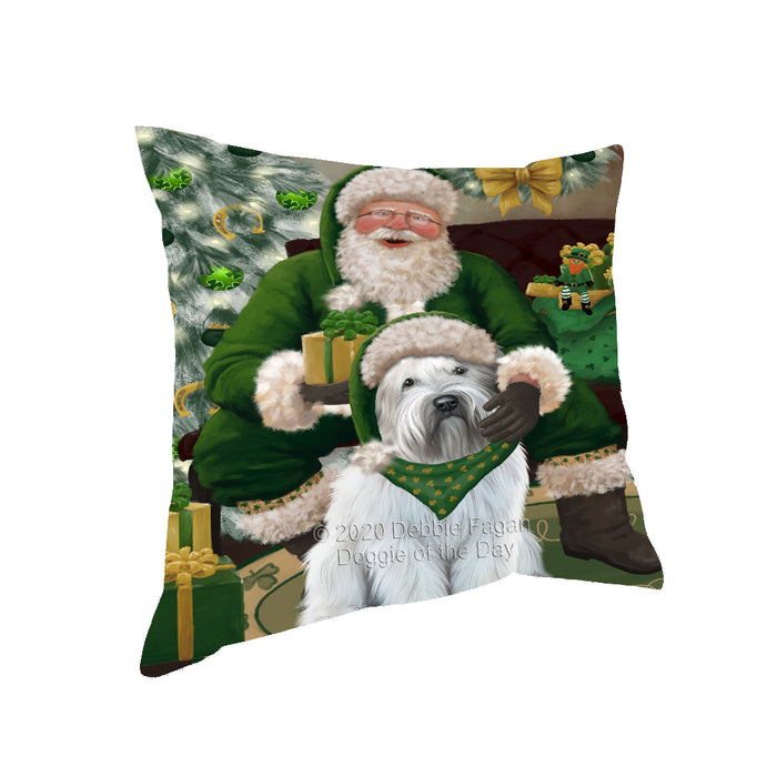 Christmas Irish Santa with Gift and Wheaten Terrier Dog Pillow PIL87016