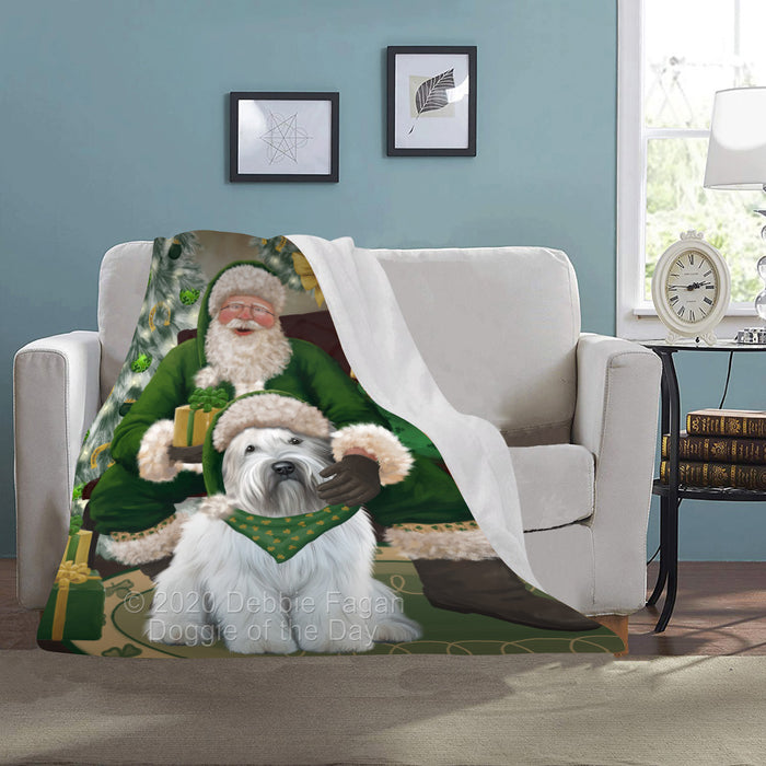 Christmas Irish Santa with Gift and Wheaten Terrier Dog Blanket BLNKT141623