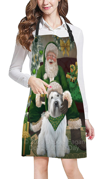 Christmas Irish Santa with Gift and Wheaten Terrier Dog Apron Apron-48359
