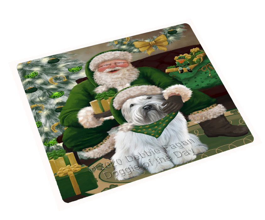 Christmas Irish Santa with Gift and Wheaten Terrier Dog Cutting Board - Easy Grip Non-Slip Dishwasher Safe Chopping Board Vegetables C78502