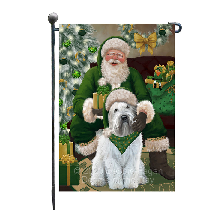 Christmas Irish Santa with Gift and Wheaten Terrier Dog Garden Flag GFLG66699