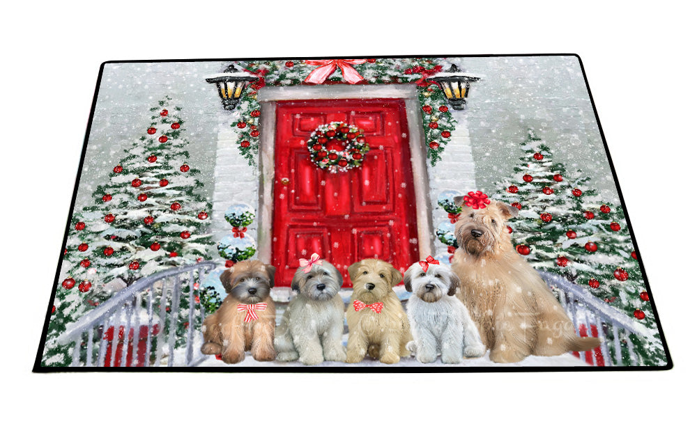 Christmas Holiday Welcome Wheaten Terrier Dogs Floor Mat- Anti-Slip Pet Door Mat Indoor Outdoor Front Rug Mats for Home Outside Entrance Pets Portrait Unique Rug Washable Premium Quality Mat
