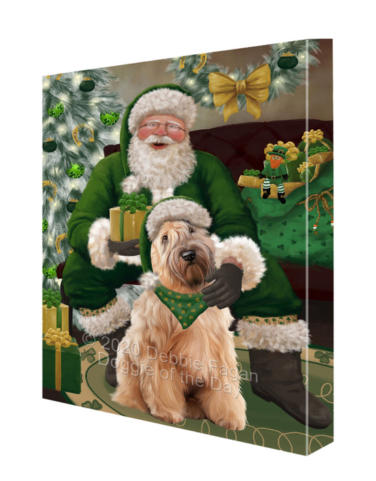 Christmas Irish Santa with Gift and Wheaten Terrier Dog Canvas Print Wall Art Décor CVS148202