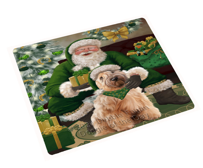 Christmas Irish Santa with Gift and Wheaten Terrier Dog Cutting Board - Easy Grip Non-Slip Dishwasher Safe Chopping Board Vegetables C78505