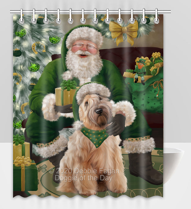 Christmas Irish Santa with Gift and Wheaten Terrier Dog Shower Curtain Bathroom Accessories Decor Bath Tub Screens SC194