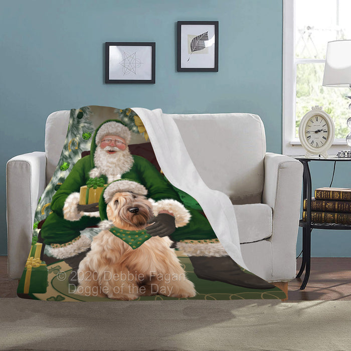 Christmas Irish Santa with Gift and Wheaten Terrier Dog Blanket BLNKT141628