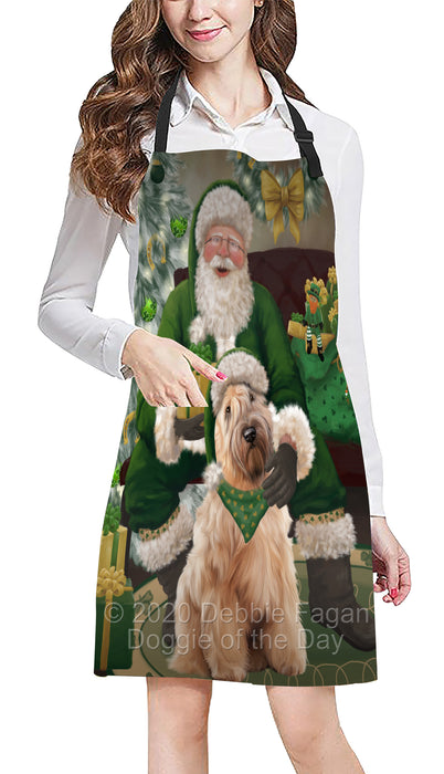 Christmas Irish Santa with Gift and Wheaten Terrier Dog Apron Apron-48360