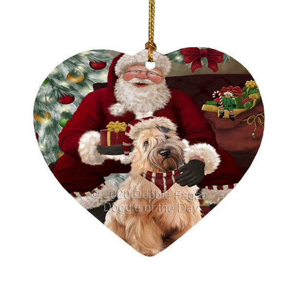 Santa's Christmas Surprise Wheaten Terrier Dog Heart Christmas Ornament RFPOR58424