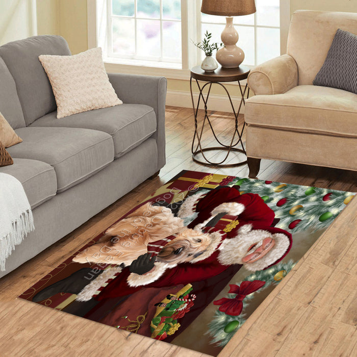 Santa's Christmas Surprise Wheaten Terrier Dog Polyester Living Room Carpet Area Rug ARUG67930
