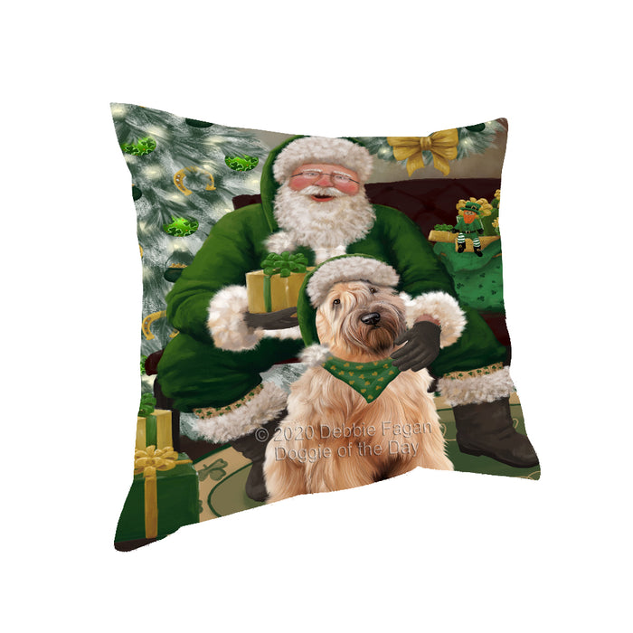 Christmas Irish Santa with Gift and Wheaten Terrier Dog Pillow PIL87020
