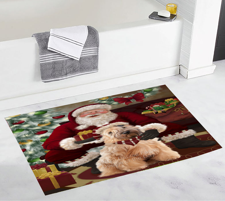 Santa's Christmas Surprise Wheaten Terrier Dog Bathroom Rugs with Non Slip Soft Bath Mat for Tub BRUG55657