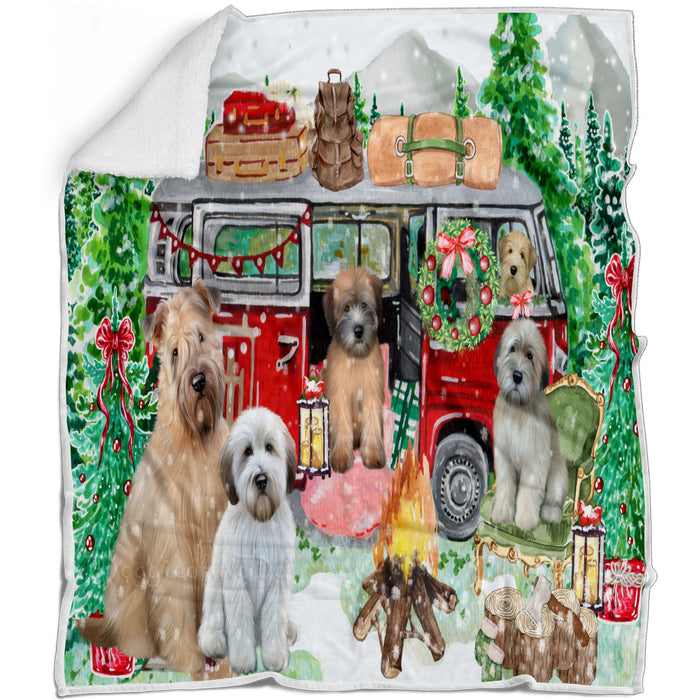 Christmas Time Camping with Wheaten Terrier Dogs Blanket - Lightweight Soft Cozy and Durable Bed Blanket - Animal Theme Fuzzy Blanket for Sofa Couch