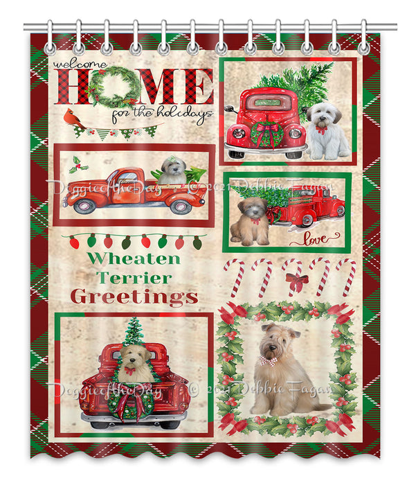 Welcome Home for Christmas Holidays Wheaten Terrier Dogs Shower Curtain Bathroom Accessories Decor Bath Tub Screens