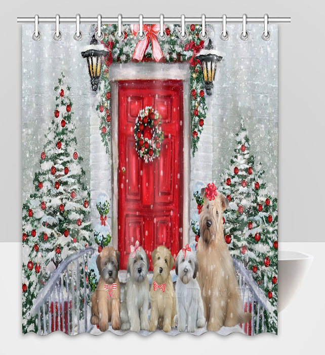 Christmas Holiday Welcome Wheaten Terrier Dogs Shower Curtain Pet Painting Bathtub Curtain Waterproof Polyester One-Side Printing Decor Bath Tub Curtain for Bathroom with Hooks