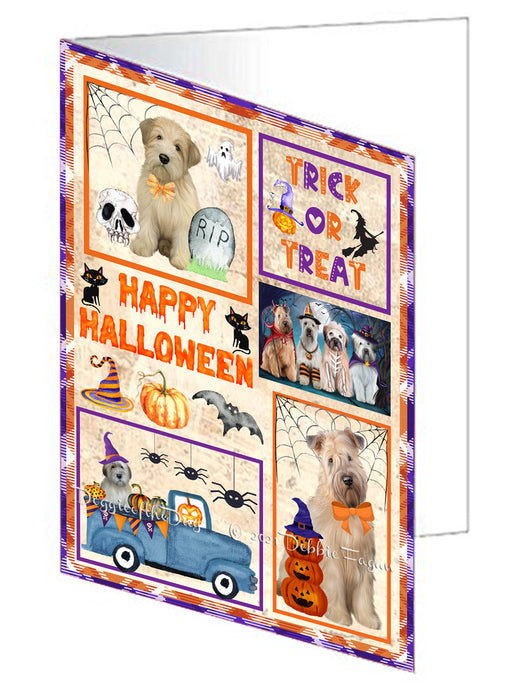 Happy Halloween Trick or Treat Wheaten Terrier Dogs Handmade Artwork Assorted Pets Greeting Cards and Note Cards with Envelopes for All Occasions and Holiday Seasons GCD76661