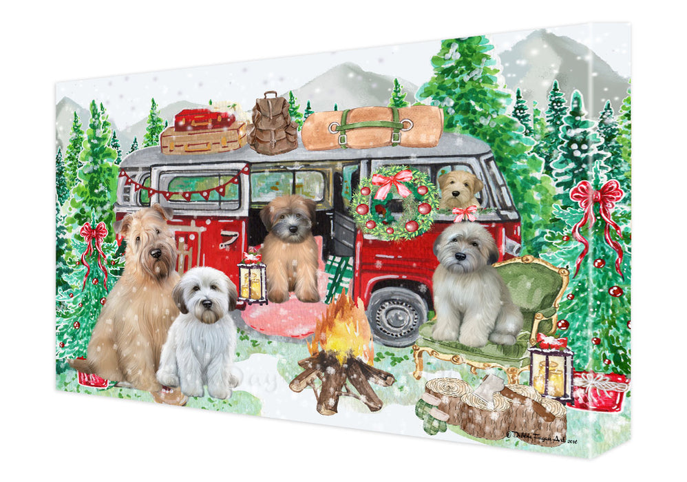 Christmas Time Camping with Wheaten Terrier Dogs Canvas Wall Art - Premium Quality Ready to Hang Room Decor Wall Art Canvas - Unique Animal Printed Digital Painting for Decoration