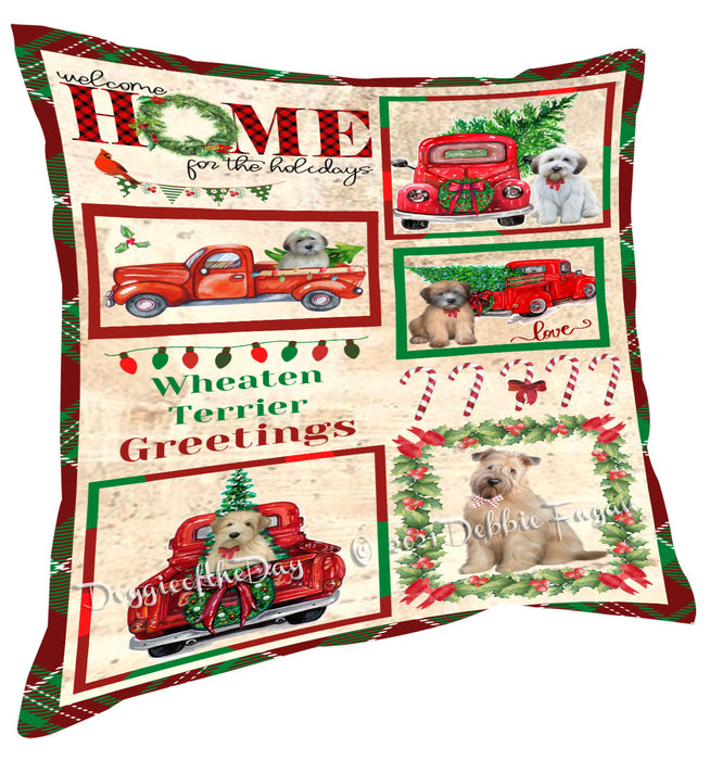 Welcome Home for Christmas Holidays Wheaten Terrier Dogs Pillow with Top Quality High-Resolution Images - Ultra Soft Pet Pillows for Sleeping - Reversible & Comfort - Ideal Gift for Dog Lover - Cushion for Sofa Couch Bed - 100% Polyester