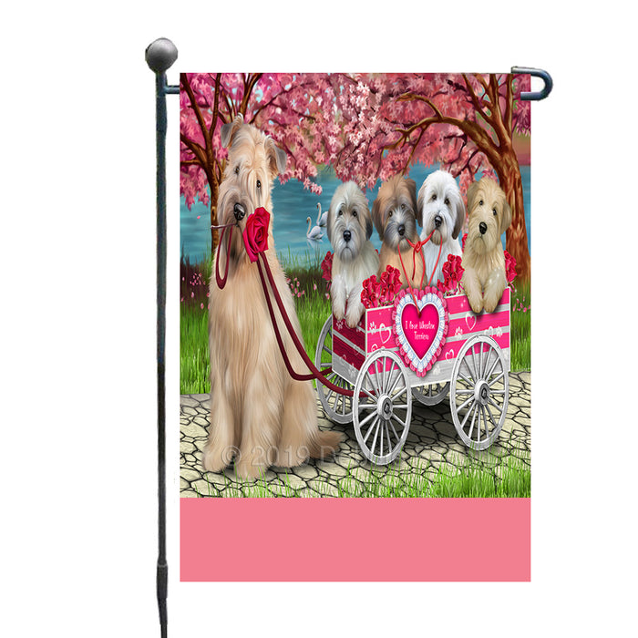Personalized I Love Wheaten Terrier Dogs in a Cart Custom Garden Flags GFLG-DOTD-A62201