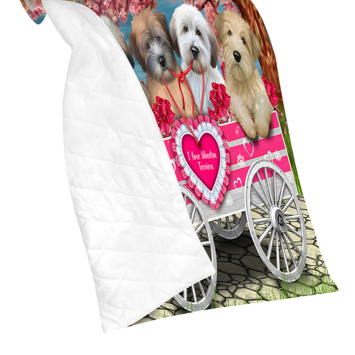 I Love Wheaten Terrier Dogs in a Cart Quilt