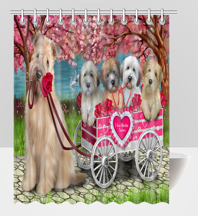 I Love Wheaten Terrier Dogs in a Cart Shower Curtain