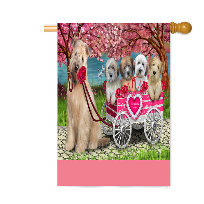 Personalized I Love Wheaten Terrier Dogs in a Cart Custom House Flag FLG-DOTD-A62257