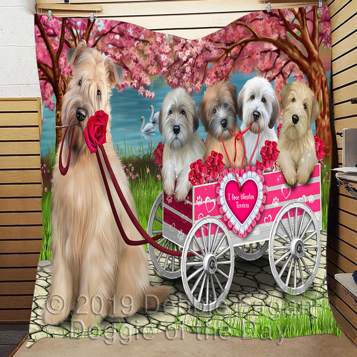 I Love Wheaten Terrier Dogs in a Cart Quilt