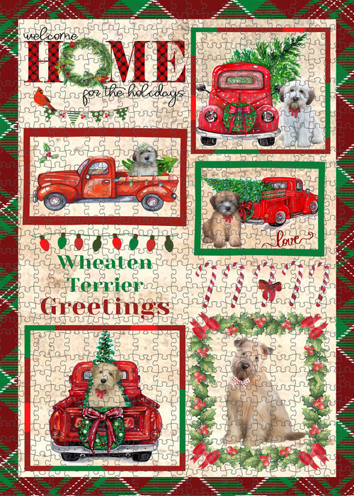 Welcome Home for Christmas Holidays Wheaten Terrier Dogs Portrait Jigsaw Puzzle for Adults Animal Interlocking Puzzle Game Unique Gift for Dog Lover's with Metal Tin Box