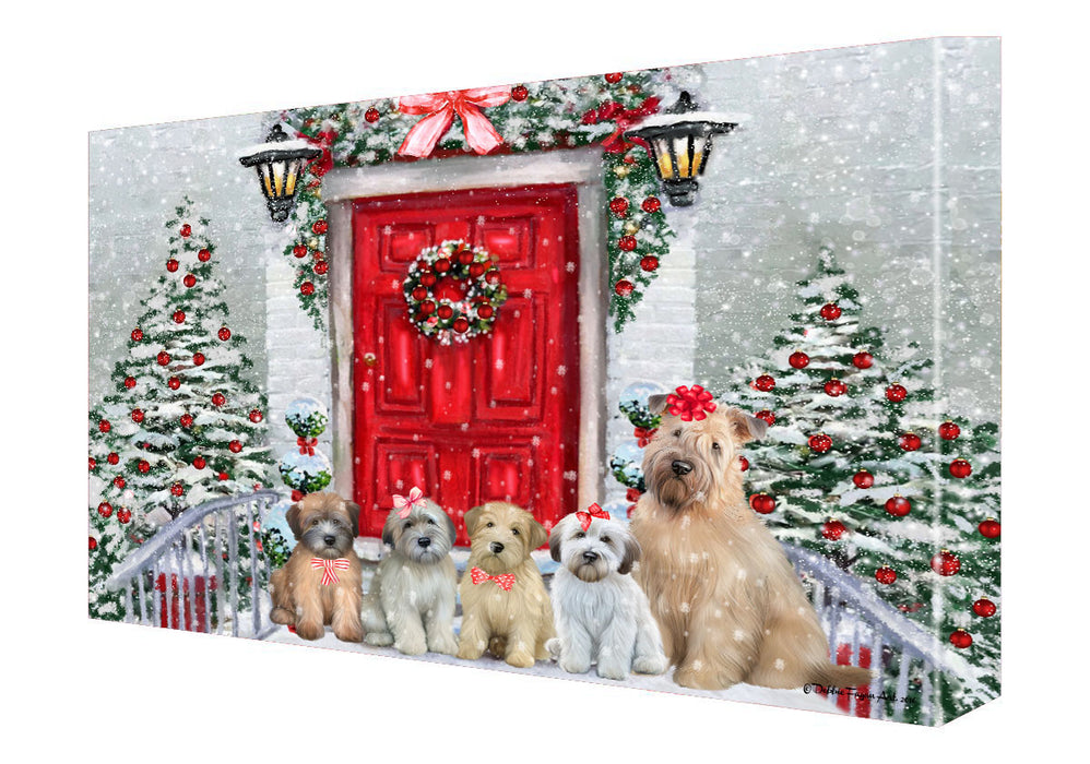 Christmas Holiday Welcome Wheaten Terrier Dogs Canvas Wall Art - Premium Quality Ready to Hang Room Decor Wall Art Canvas - Unique Animal Printed Digital Painting for Decoration