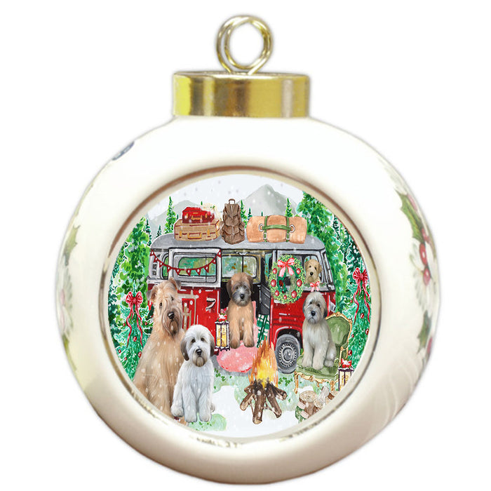 Christmas Time Camping with Wheaten Terrier Dogs Round Ball Christmas Ornament Pet Decorative Hanging Ornaments for Christmas X-mas Tree Decorations - 3" Round Ceramic Ornament