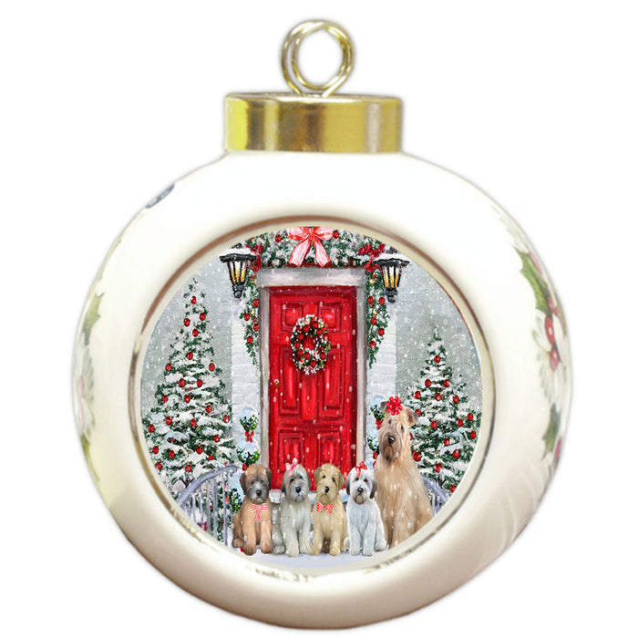 Christmas Holiday Welcome Wheaten Terrier Dogs Round Ball Christmas Ornament Pet Decorative Hanging Ornaments for Christmas X-mas Tree Decorations - 3" Round Ceramic Ornament