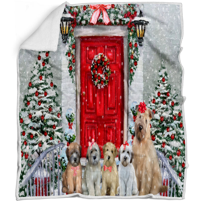 Christmas Holiday Welcome Wheaten Terrier Dogs Blanket - Lightweight Soft Cozy and Durable Bed Blanket - Animal Theme Fuzzy Blanket for Sofa Couch