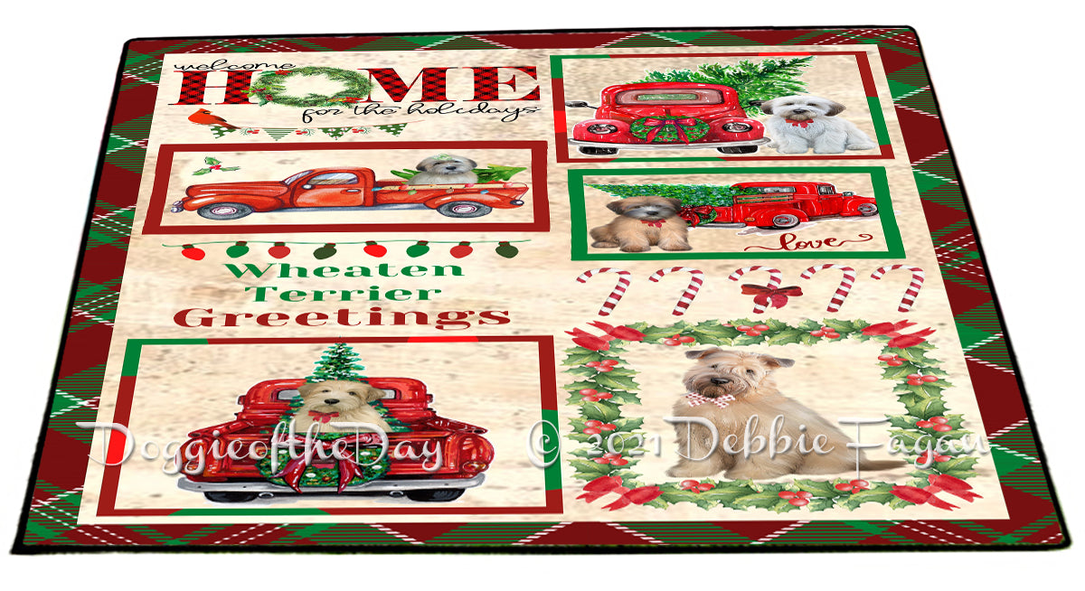 Welcome Home for Christmas Holidays Wheaten Terrier Dogs Indoor/Outdoor Welcome Floormat - Premium Quality Washable Anti-Slip Doormat Rug FLMS57934