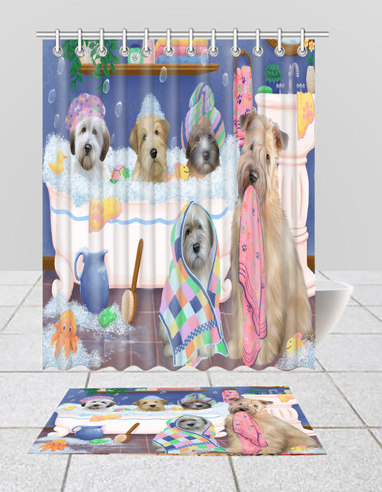 Rub A Dub Dogs In A Tub Wheaten Terrier Dogs Bath Mat and Shower Curtain Combo