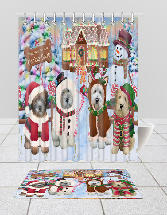 Holiday Gingerbread Cookie Wheaten Terrier Dogs  Bath Mat and Shower Curtain Combo