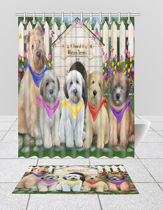 Spring Dog House Wheaten Terrier Dogs Bath Mat and Shower Curtain Combo