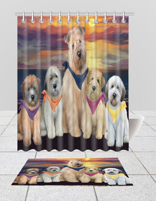 Family Sunset Portrait Wheaten Terrier Dogs Bath Mat and Shower Curtain Combo