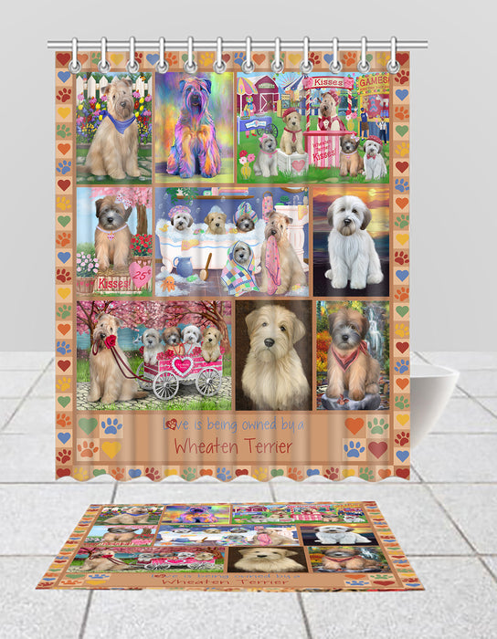 Love is Being Owned Wheaten Terrier Dog Beige Bath Mat and Shower Curtain Combo