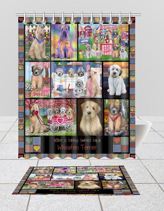Love is Being Owned Wheaten Terrier Dog Grey Bath Mat and Shower Curtain Combo