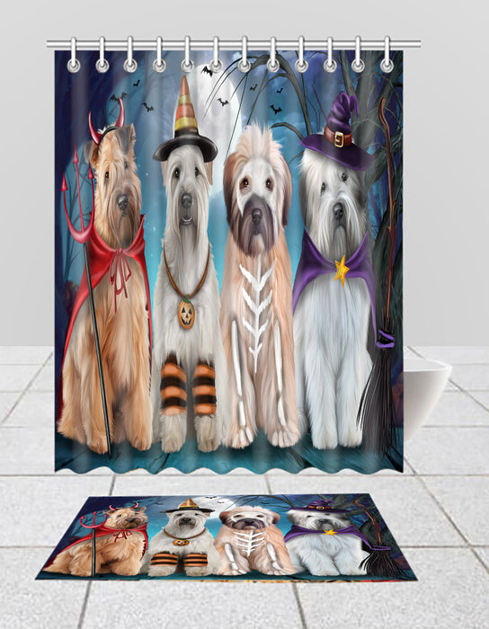 Halloween Trick or Teat Wheaten Terrier Dogs Bath Mat and Shower Curtain Combo