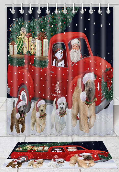 Christmas Express Delivery Red Truck Running Wheaten Terrier Dogs Bath Mat and Shower Curtain Combo